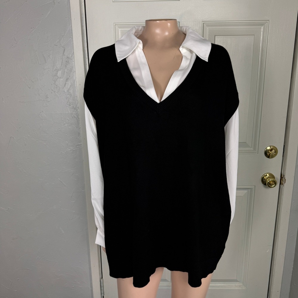 NEW Adrianna Papell Women's Sweater 1X Plus Layered Knit collar Career L/S TT17